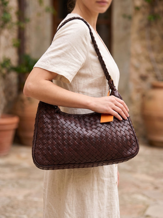 Borsa a spalla in pelle intrecciata - BASS55861 Moro Barbera Biella - Scarpe Fatte a Mano
