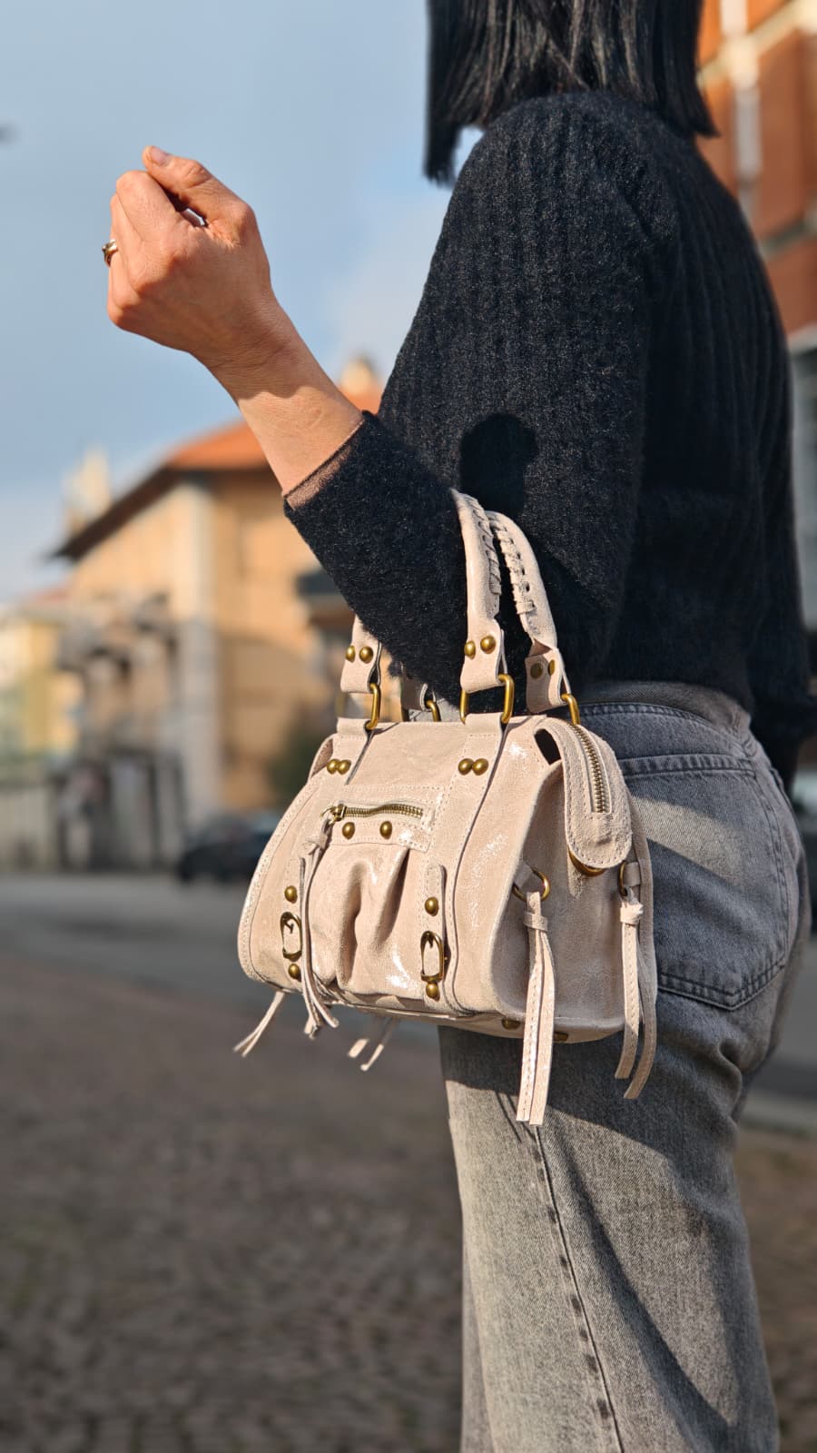 Borsa a mano in pelle con tracolla - BABA29832 ghiaccio Barbera Biella - Scarpe Fatte a Mano