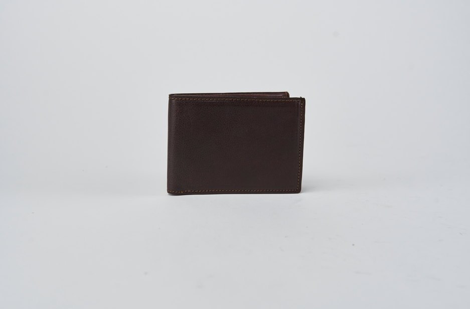 Vegetable Tanned Leather Wallet with Coin Purse and Flap, Classic Size, Brown