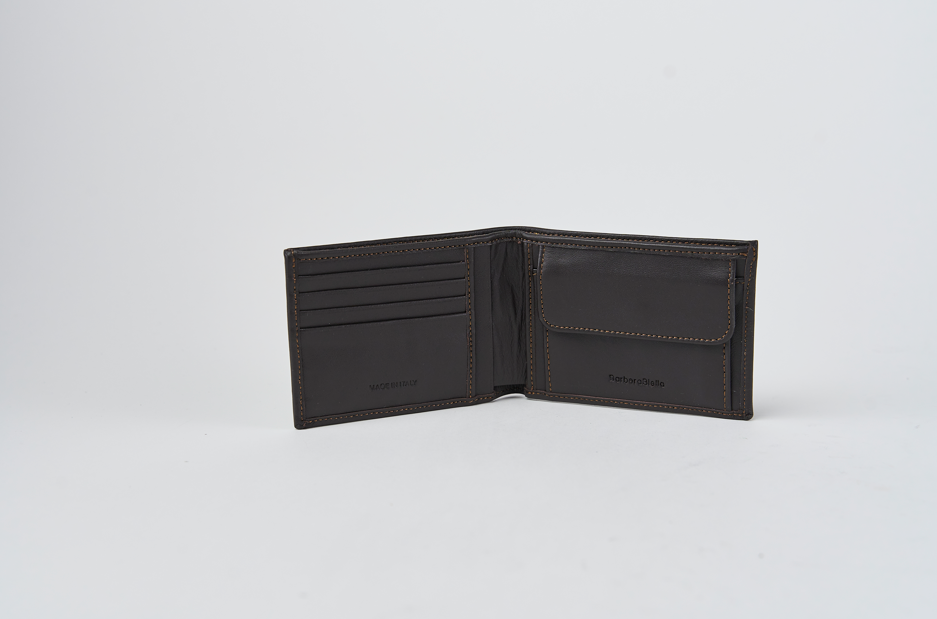 Vegetable Tanned Leather Wallet with Coin Purse and Flap, Classic Size, Brown