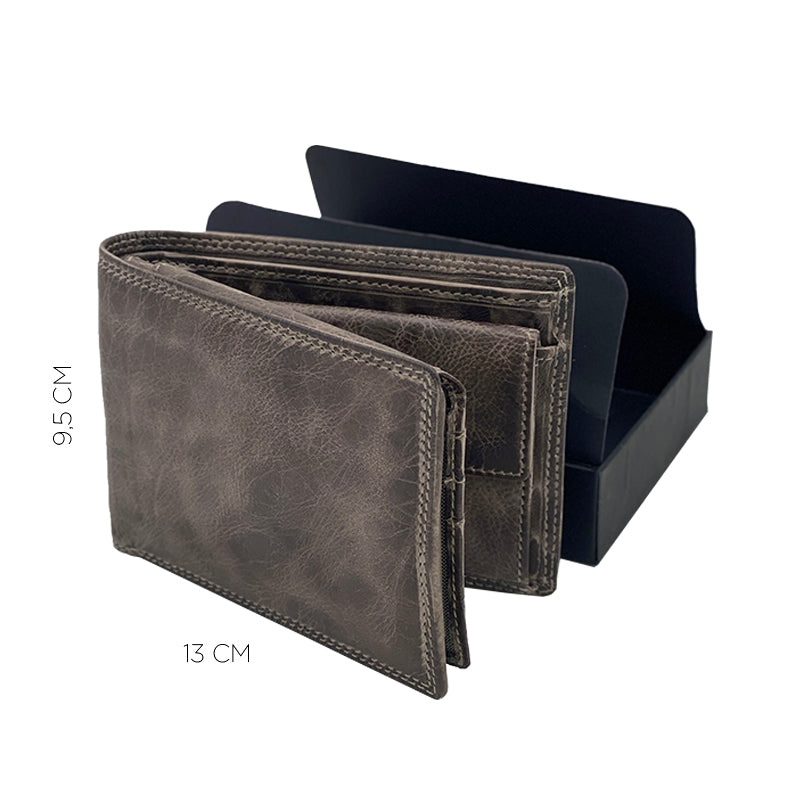 Portafoglio con Portamonete e Patta Grigio Stone Wax