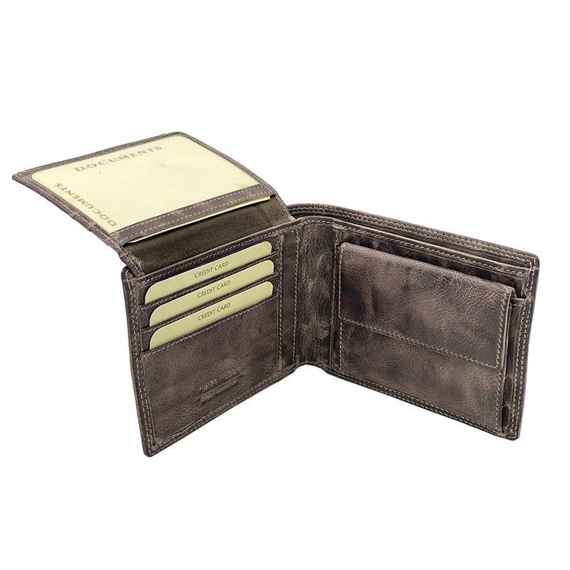 Portafoglio con Portamonete e Patta Grigio Stone Wax