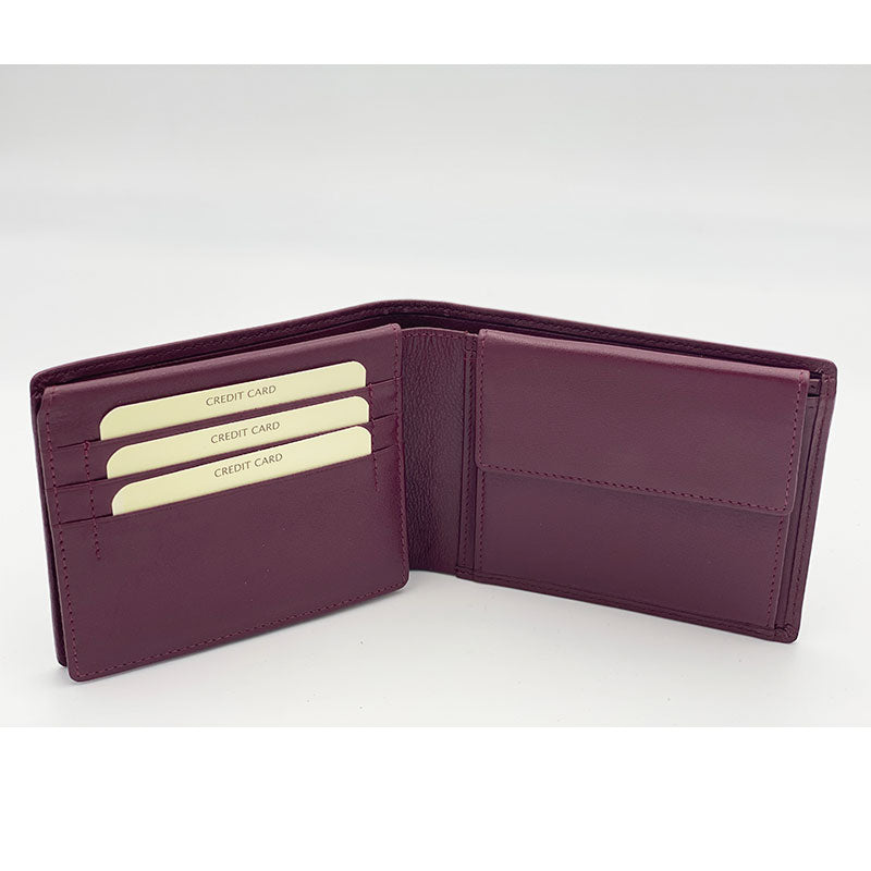 Portafoglio con Portamonete e Patta Nappa Bordeaux