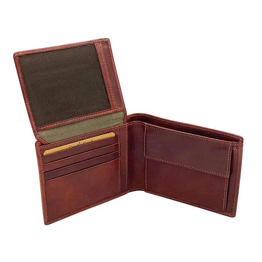 Portafoglio Cuoio Concia Vegetale con Portamonete e Patta Cognac mis.classica - Scarpe Biella | Barbera Sandro e Figli snc