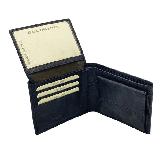 Portafoglio con Portamonete e Patta Nero Stone Wax mis.classica - Scarpe Biella | Barbera Sandro e Figli snc