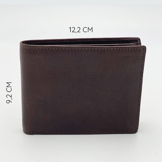 Portafoglio Cuoio Concia Vegetale con Portamonete e Patta Moro