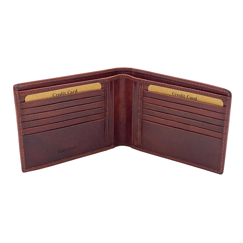 Portafoglio Piccolo Cuoio Concia Vegetale Tutto Carte Cognac